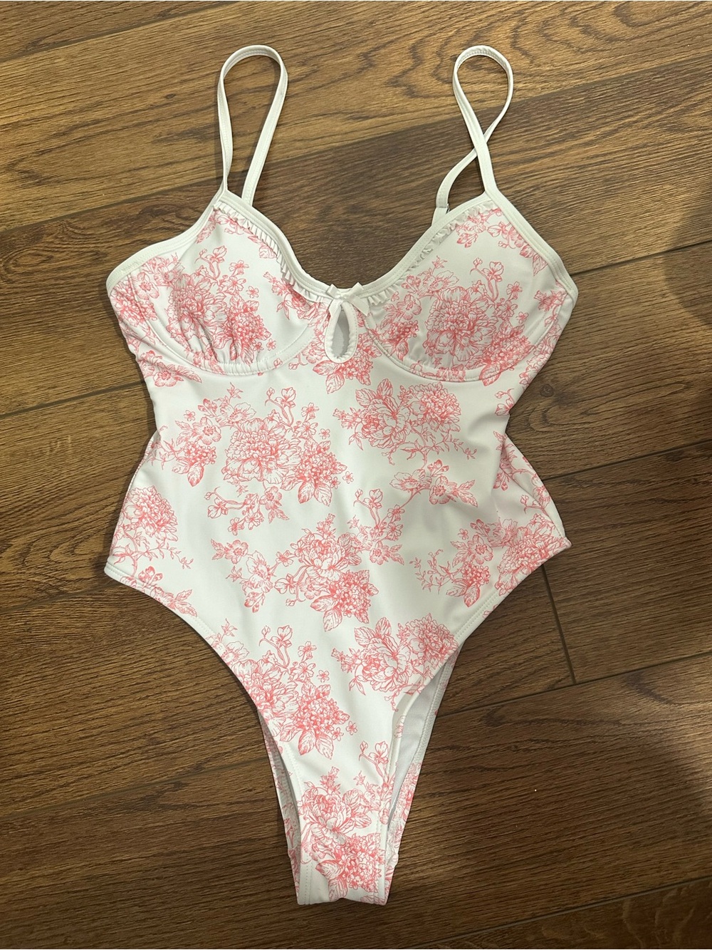 No Boundaries White One-Piece Swimsuit with Pink Floral Print